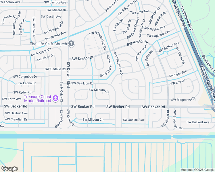 map of restaurants, bars, coffee shops, grocery stores, and more near 217 Southwest Milburn Circle in Port St. Lucie
