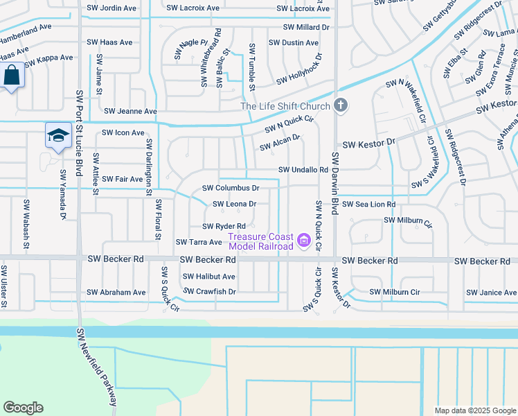 map of restaurants, bars, coffee shops, grocery stores, and more near 400 Southwest Ryder Road in Port St. Lucie