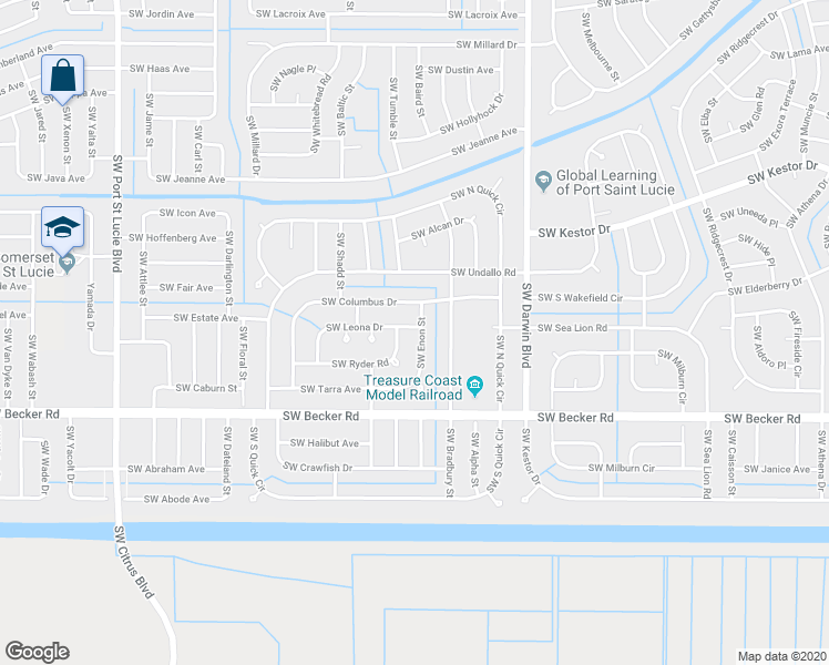 map of restaurants, bars, coffee shops, grocery stores, and more near 384 Southwest Leona Drive in Port Saint Lucie