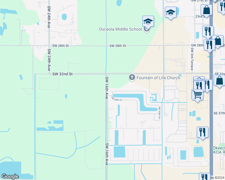 map of restaurants, bars, coffee shops, grocery stores, and more near 1511 Southwest 35th Circle in Okeechobee