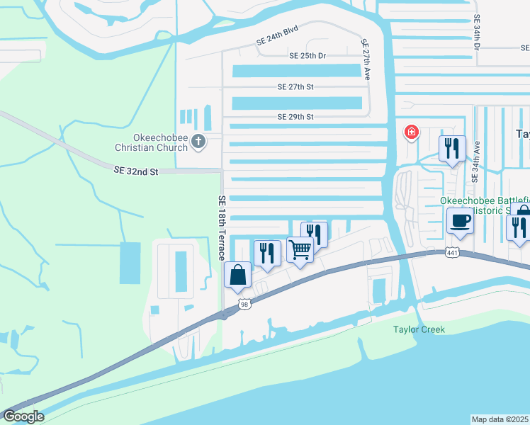map of restaurants, bars, coffee shops, grocery stores, and more near 2044 Southeast 34th Lane in Okeechobee