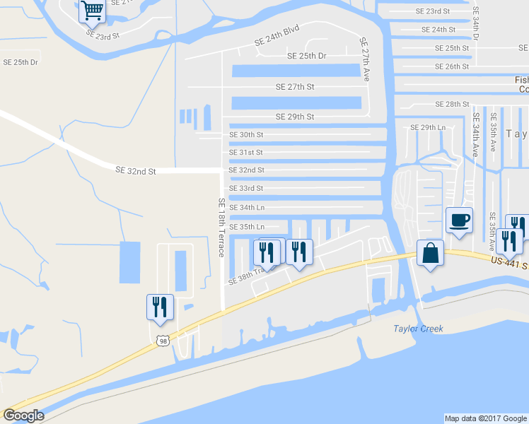 map of restaurants, bars, coffee shops, grocery stores, and more near 2103 Southeast 34th Lane in Okeechobee