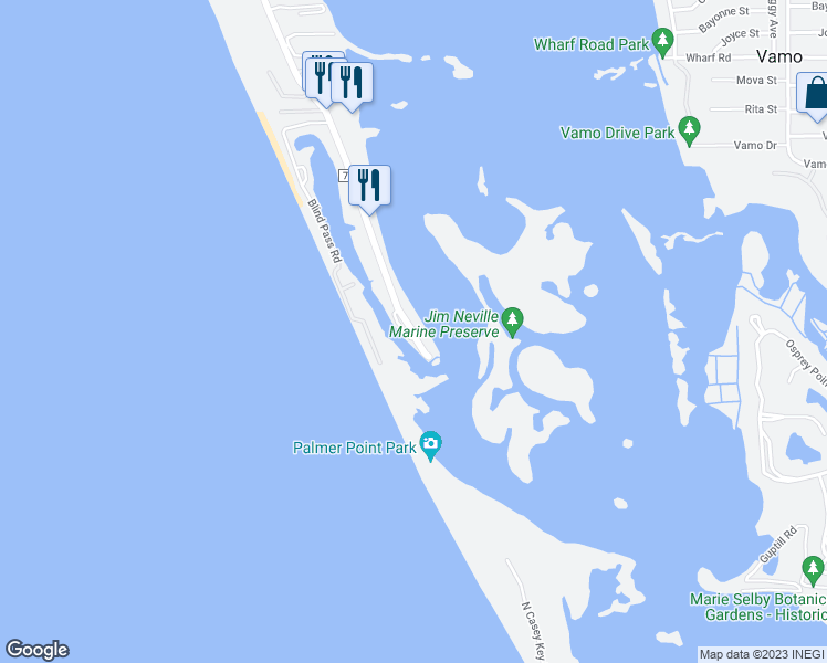 map of restaurants, bars, coffee shops, grocery stores, and more near 9393 Midnight Pass Road in Sarasota