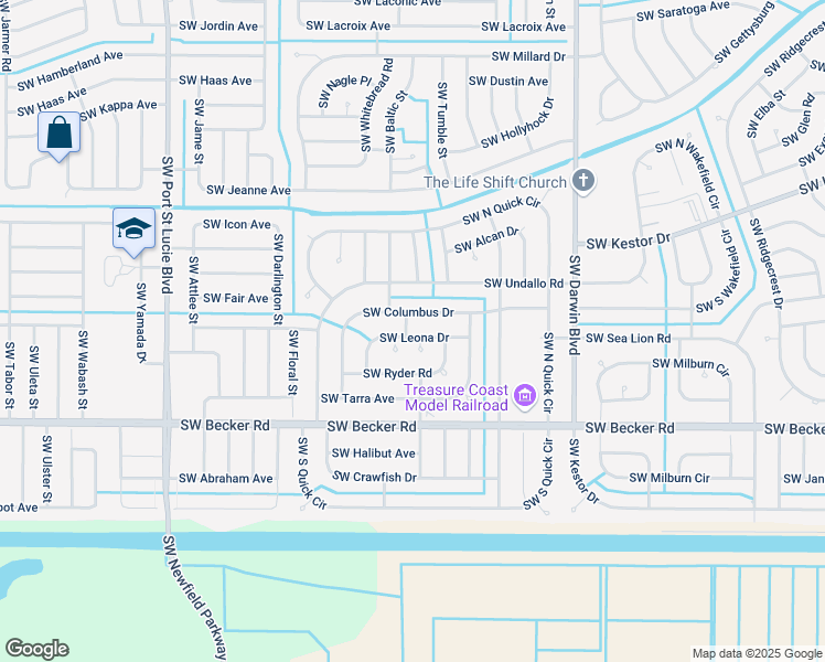 map of restaurants, bars, coffee shops, grocery stores, and more near 463 Southwest Leona Drive in Port St. Lucie