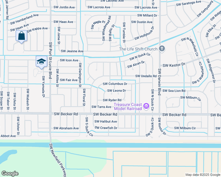 map of restaurants, bars, coffee shops, grocery stores, and more near 463 Southwest Leona Drive in Port St. Lucie