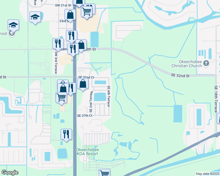 map of restaurants, bars, coffee shops, grocery stores, and more near 3370 Southeast 6th Terrace in Okeechobee
