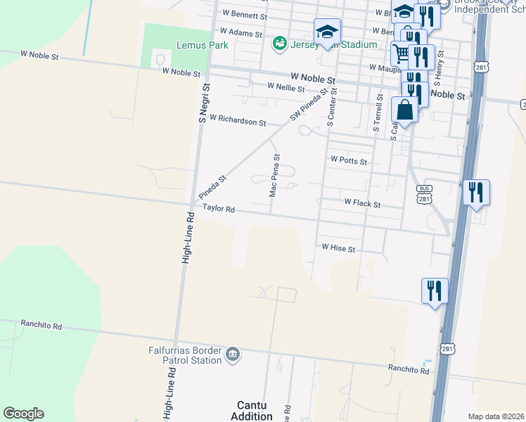 map of restaurants, bars, coffee shops, grocery stores, and more near 501-563 Taylor Road in Falfurrias