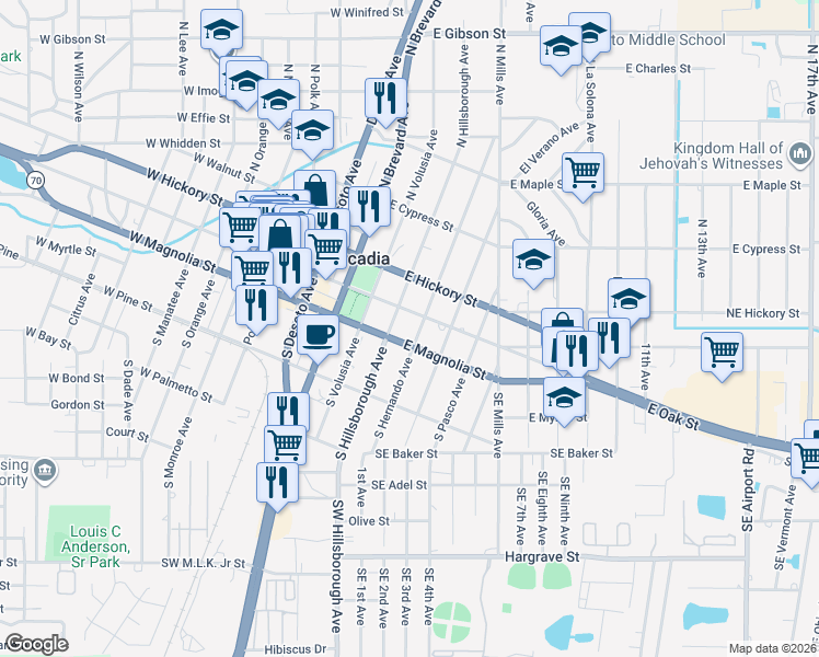 map of restaurants, bars, coffee shops, grocery stores, and more near 315 East Magnolia Street in Arcadia