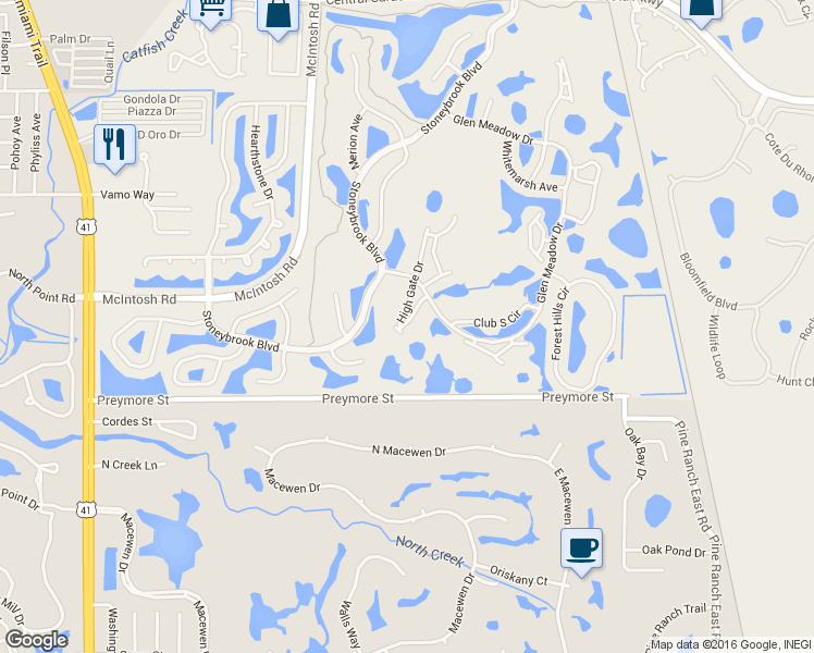 map of restaurants, bars, coffee shops, grocery stores, and more near 9500 High Gate Drive in Sarasota