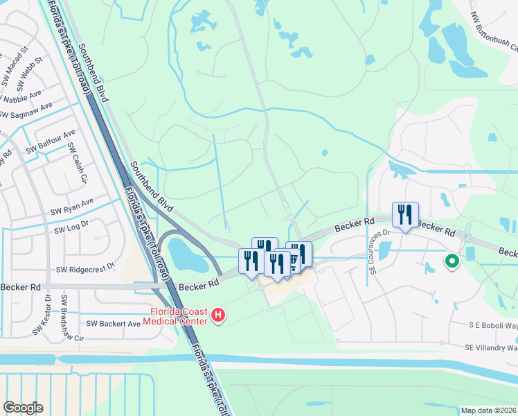 map of restaurants, bars, coffee shops, grocery stores, and more near 112 Southeast Santa Gardenia in Port St. Lucie