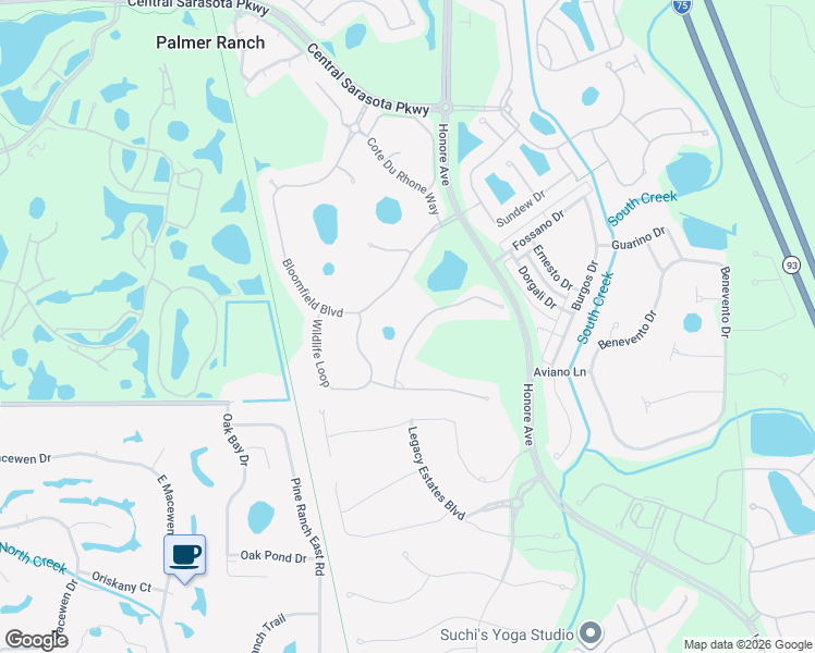 map of restaurants, bars, coffee shops, grocery stores, and more near 8960 Bloomfield Boulevard in Sarasota