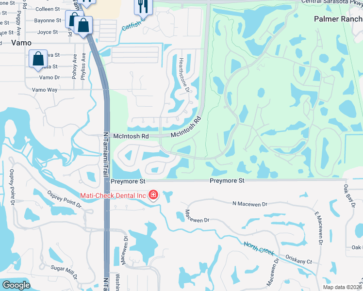 map of restaurants, bars, coffee shops, grocery stores, and more near 4264 Balmoral Way in Sarasota
