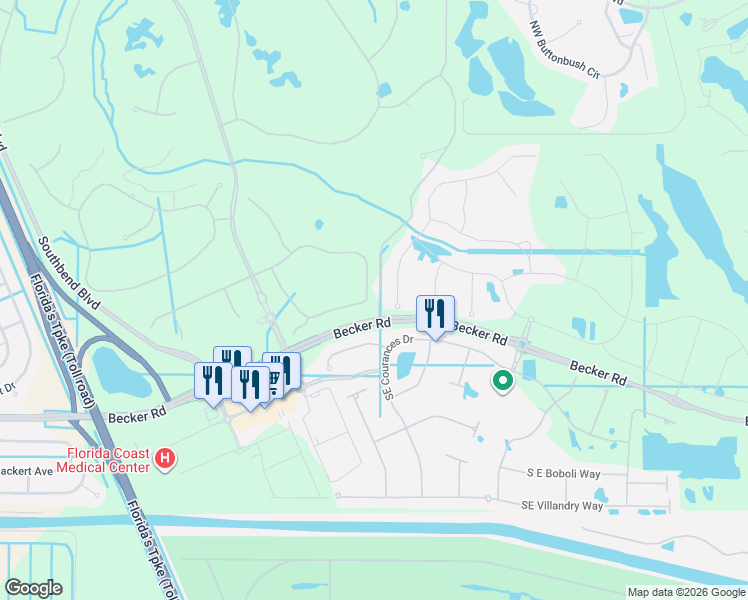 map of restaurants, bars, coffee shops, grocery stores, and more near 480 Southeast Fascino Circle in Port St. Lucie