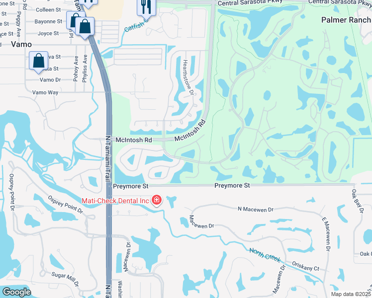 map of restaurants, bars, coffee shops, grocery stores, and more near 4247 Balmoral Way in Sarasota