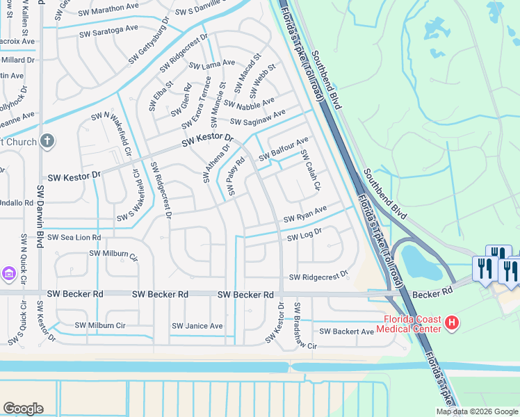 map of restaurants, bars, coffee shops, grocery stores, and more near 4357 Southwest Appleseed Road in Port St. Lucie
