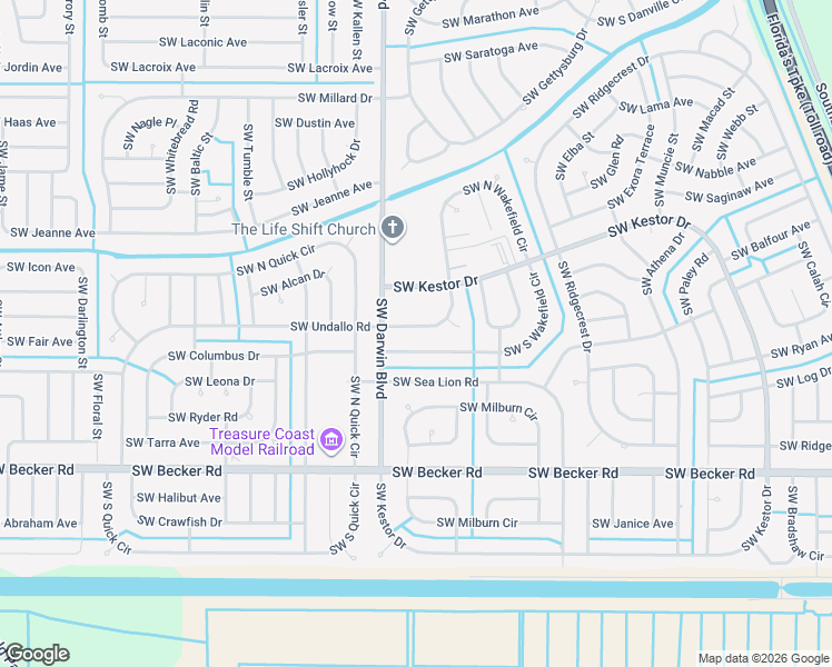 map of restaurants, bars, coffee shops, grocery stores, and more near 267 Southwest North Wakefield Circle in Port St. Lucie