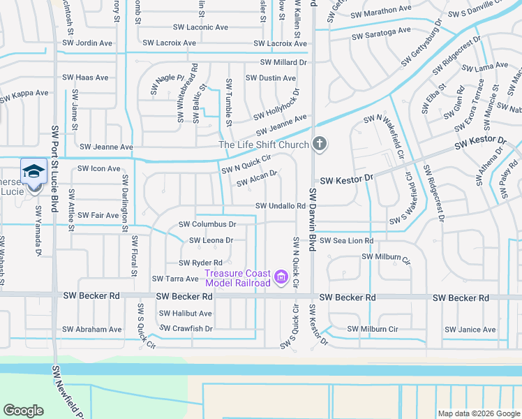 map of restaurants, bars, coffee shops, grocery stores, and more near 371 Southwest Undallo Road in Port St. Lucie