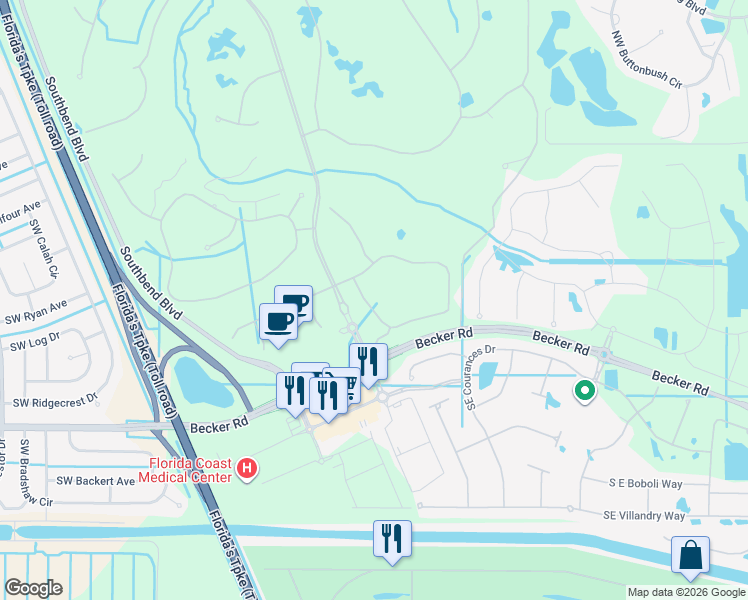 map of restaurants, bars, coffee shops, grocery stores, and more near 697 Southeast Fascino Circle in Port St. Lucie