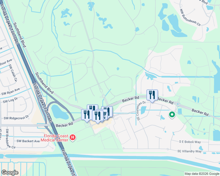 map of restaurants, bars, coffee shops, grocery stores, and more near 697 Southeast Fascino Circle in Port St. Lucie