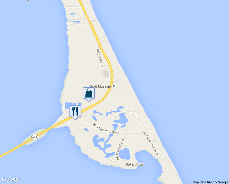 map of restaurants, bars, coffee shops, grocery stores, and more near 801 Northeast Ocean Boulevard in Stuart