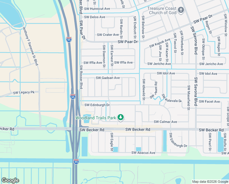map of restaurants, bars, coffee shops, grocery stores, and more near 4471 Southwest Daemon Street in Port St. Lucie