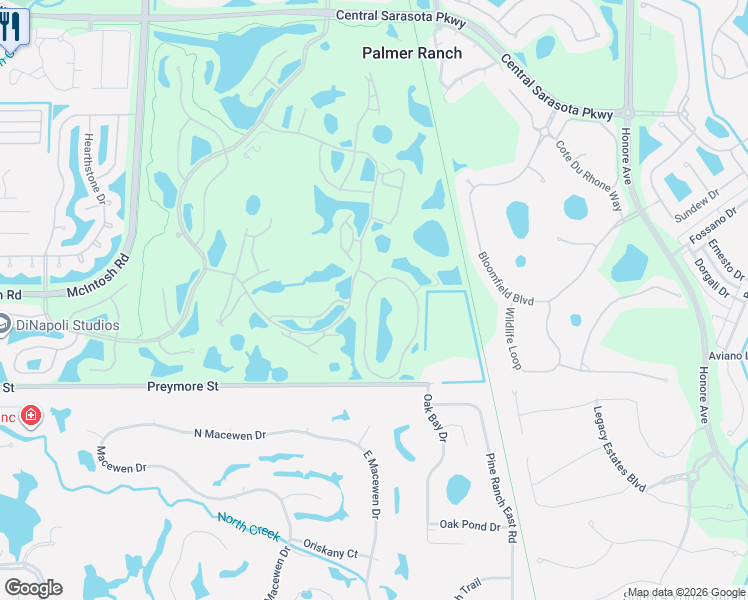 map of restaurants, bars, coffee shops, grocery stores, and more near 9572 Forest Hills Circle in Sarasota