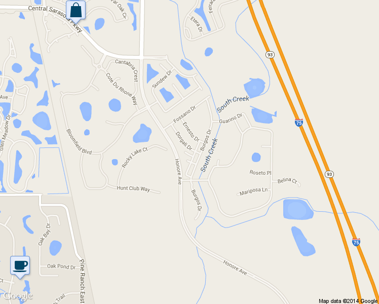 map of restaurants, bars, coffee shops, grocery stores, and more near 1574 Dorgali Drive in Sarasota