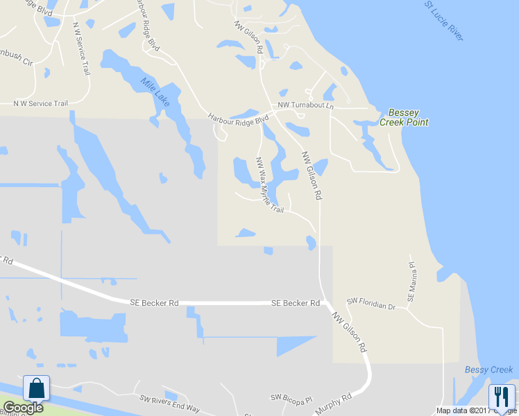 map of restaurants, bars, coffee shops, grocery stores, and more near 2501 Northwest Hollyberry Lane in Palm City