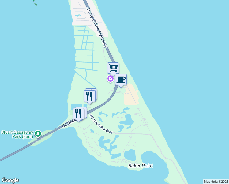 map of restaurants, bars, coffee shops, grocery stores, and more near 801 Northeast Ocean Boulevard in Stuart