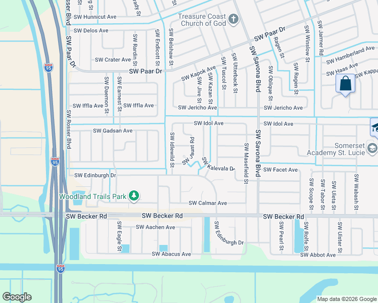 map of restaurants, bars, coffee shops, grocery stores, and more near 4422 Southwest Jaunt Road in Port St. Lucie
