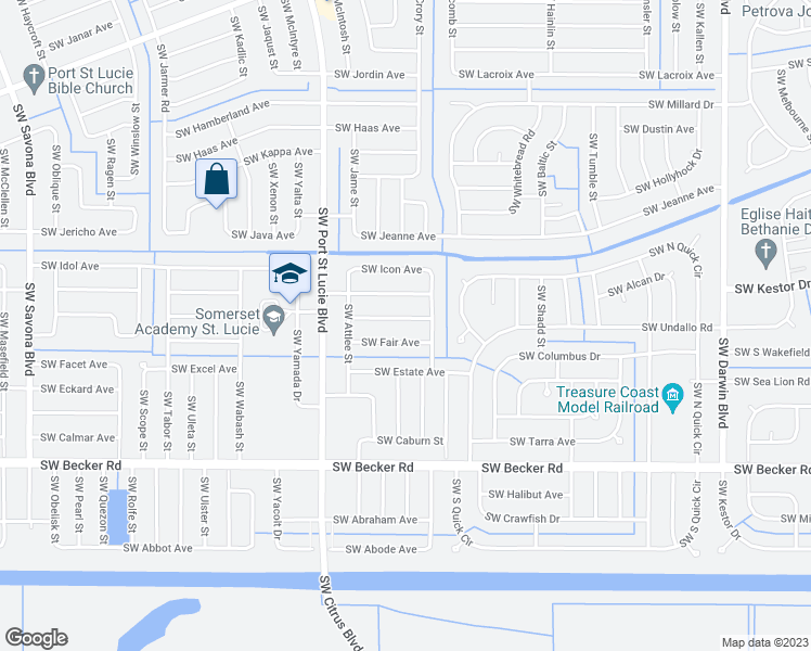 map of restaurants, bars, coffee shops, grocery stores, and more near 626 Southwest Gailbreath Avenue in Port Saint Lucie