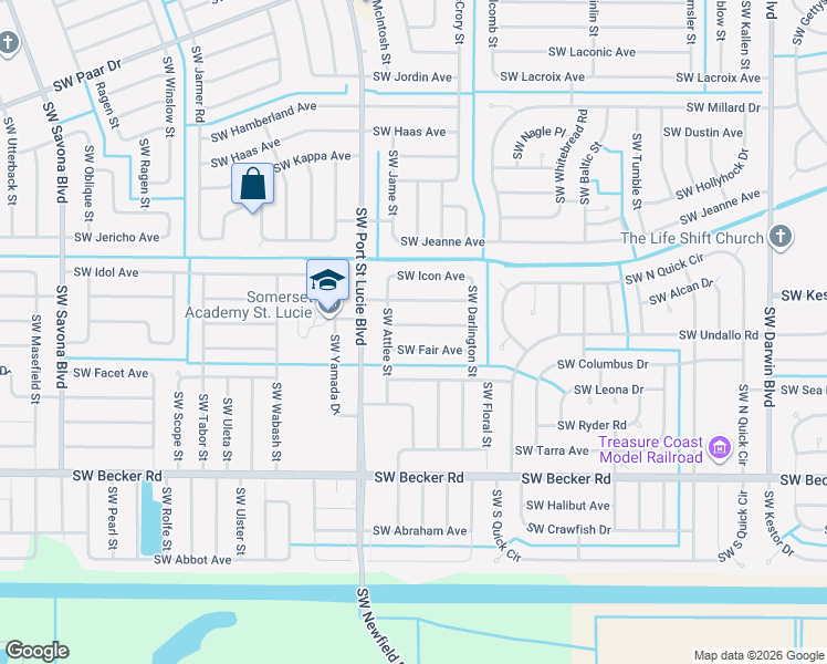 map of restaurants, bars, coffee shops, grocery stores, and more near 670 Southwest Gailbreath Avenue in Port St. Lucie