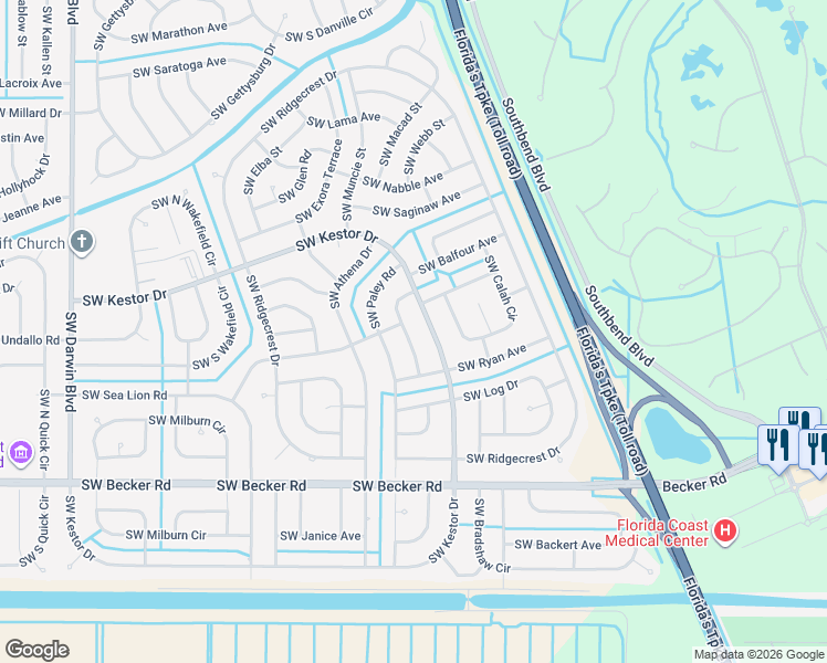 map of restaurants, bars, coffee shops, grocery stores, and more near 4357 Southwest Appleseed Road in Port St. Lucie
