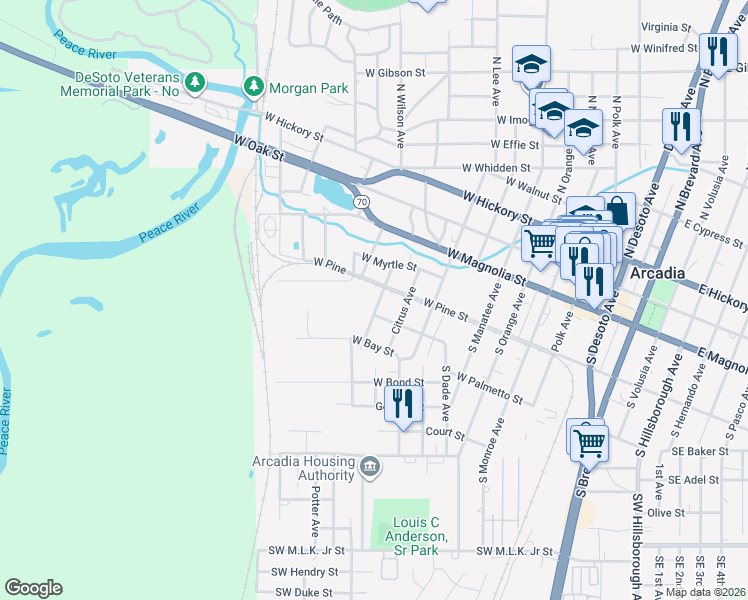 map of restaurants, bars, coffee shops, grocery stores, and more near 230 Citrus Avenue in Arcadia