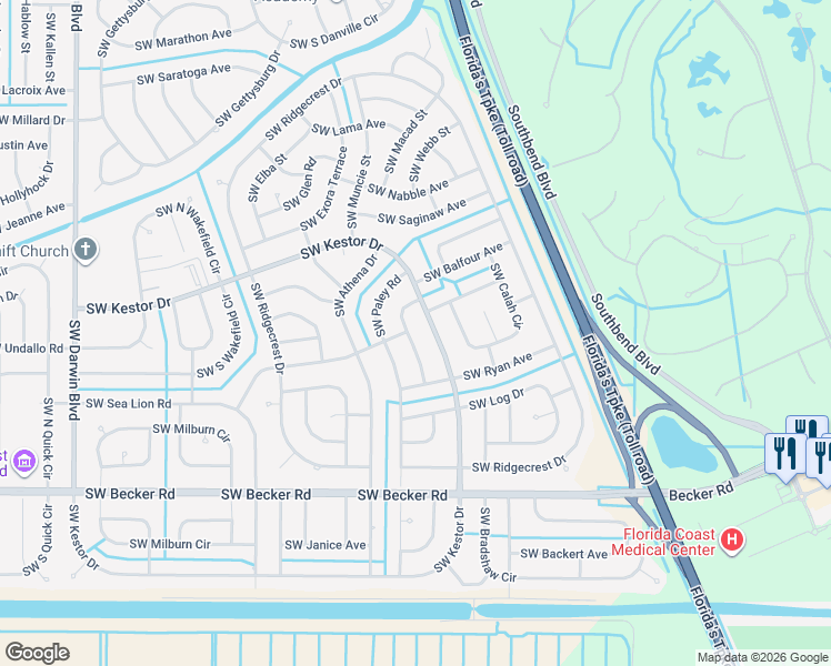 map of restaurants, bars, coffee shops, grocery stores, and more near 4357 Southwest Appleseed Road in Port St. Lucie