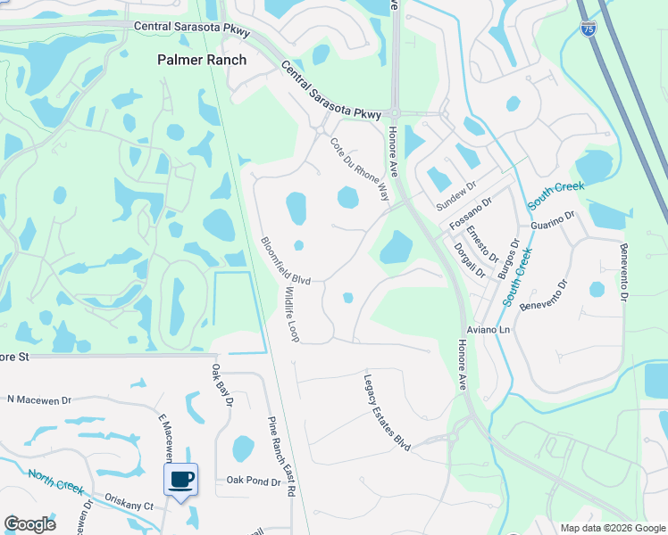 map of restaurants, bars, coffee shops, grocery stores, and more near 8955 Bloomfield Boulevard in Sarasota