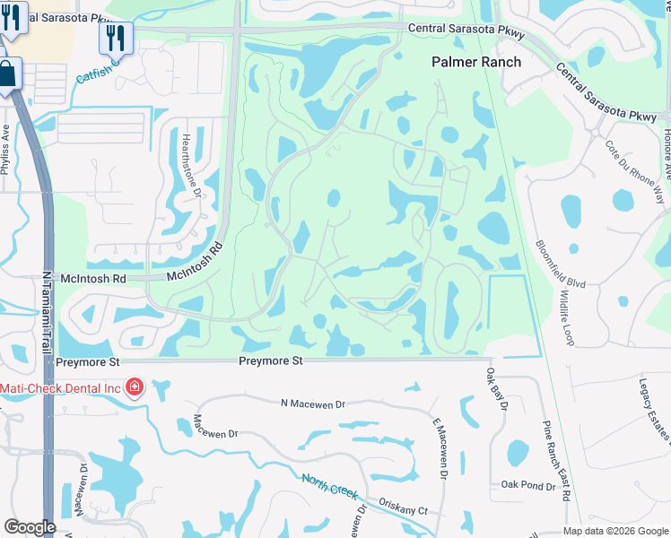 map of restaurants, bars, coffee shops, grocery stores, and more near 9630 Club South Circle in Sarasota