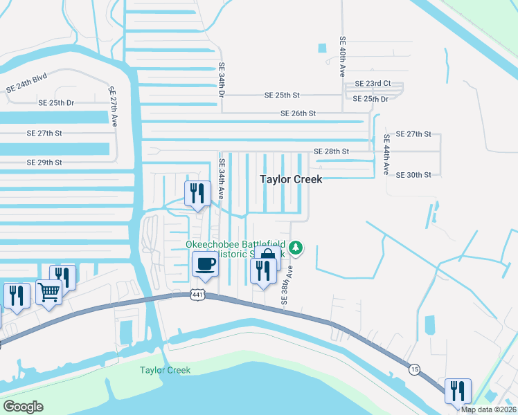 map of restaurants, bars, coffee shops, grocery stores, and more near 3126 Southeast 36th Avenue in Okeechobee