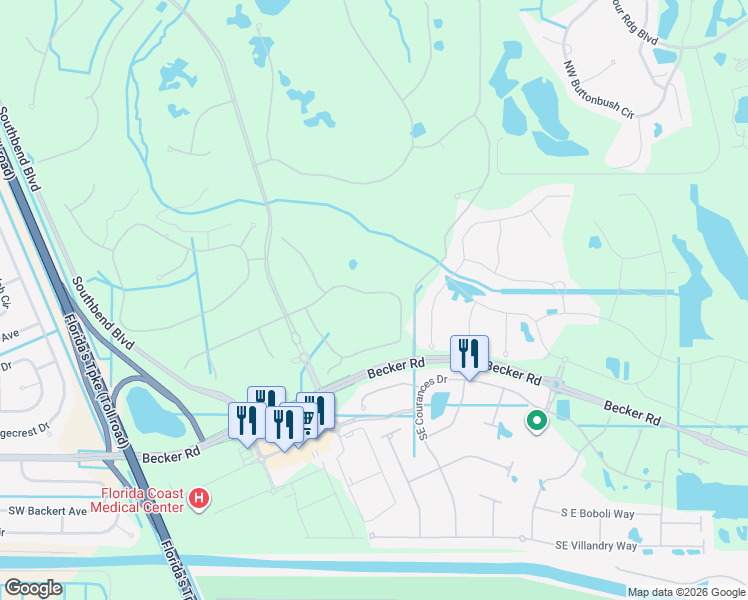 map of restaurants, bars, coffee shops, grocery stores, and more near 340 Southeast Fascino Circle in Port St. Lucie