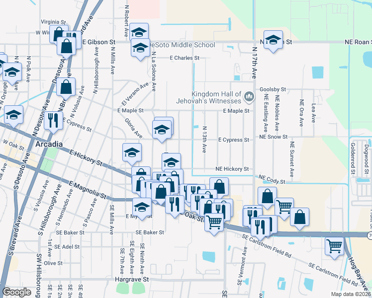 map of restaurants, bars, coffee shops, grocery stores, and more near 1204 East Cypress Street in Arcadia