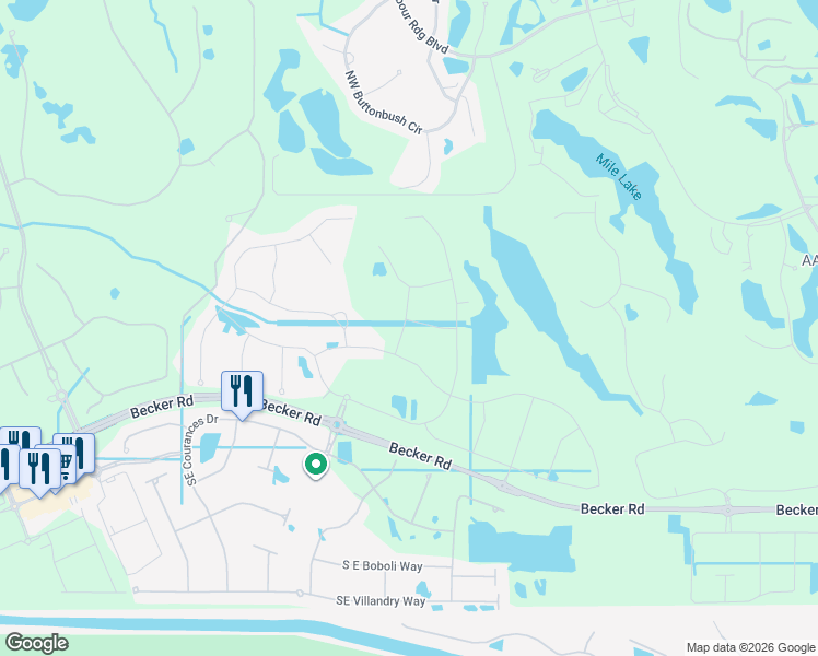 map of restaurants, bars, coffee shops, grocery stores, and more near Southeast Bylas Lane in Palm City