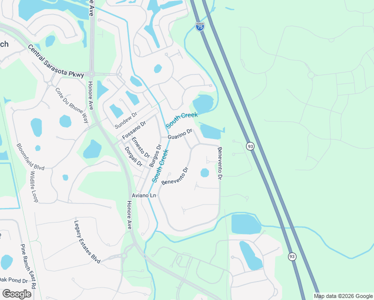 map of restaurants, bars, coffee shops, grocery stores, and more near 11636 Garessio Lane in Sarasota