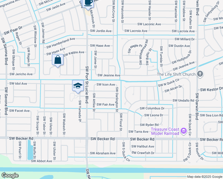 map of restaurants, bars, coffee shops, grocery stores, and more near 629 Southwest Hoffenberg Avenue in Port St. Lucie