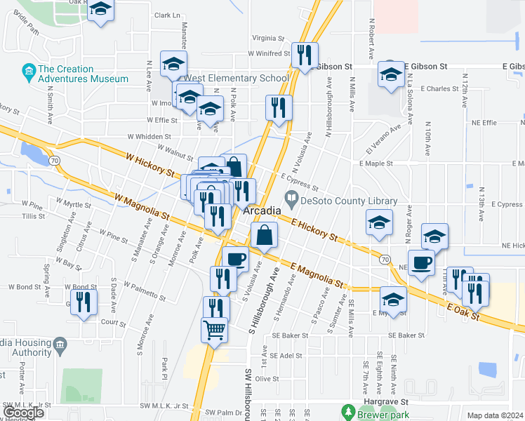 map of restaurants, bars, coffee shops, grocery stores, and more near in Arcadia