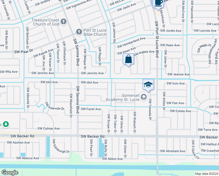 map of restaurants, bars, coffee shops, grocery stores, and more near 4325 Southwest Gagnon Road in Port St. Lucie