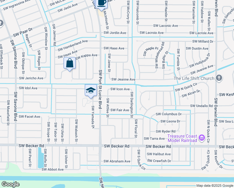 map of restaurants, bars, coffee shops, grocery stores, and more near 701 Southwest Hoffenberg Avenue in Port St. Lucie