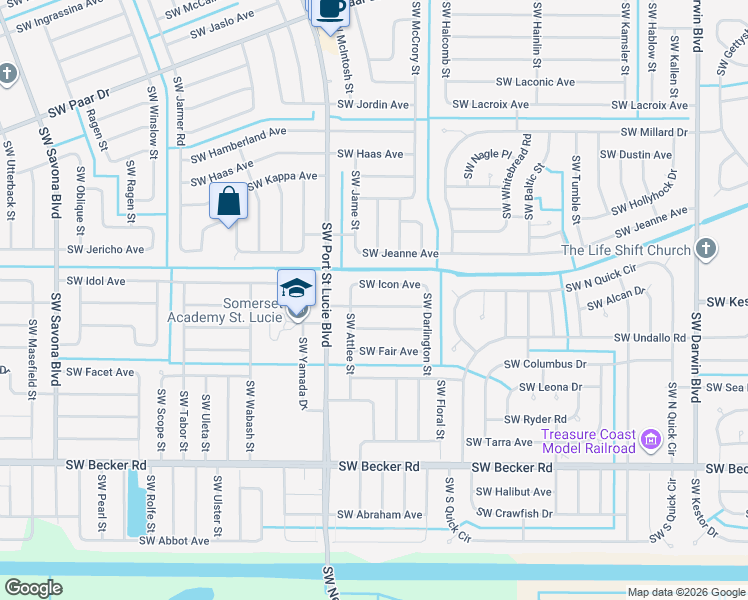 map of restaurants, bars, coffee shops, grocery stores, and more near 701 Southwest Hoffenberg Avenue in Port St. Lucie