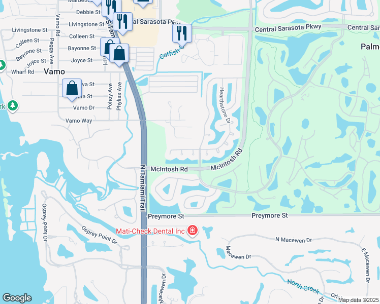 map of restaurants, bars, coffee shops, grocery stores, and more near 4120 Hearthstone Drive in Sarasota