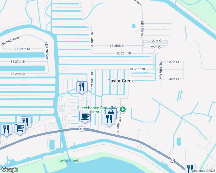 map of restaurants, bars, coffee shops, grocery stores, and more near 3036 Southeast 36th Avenue in Okeechobee