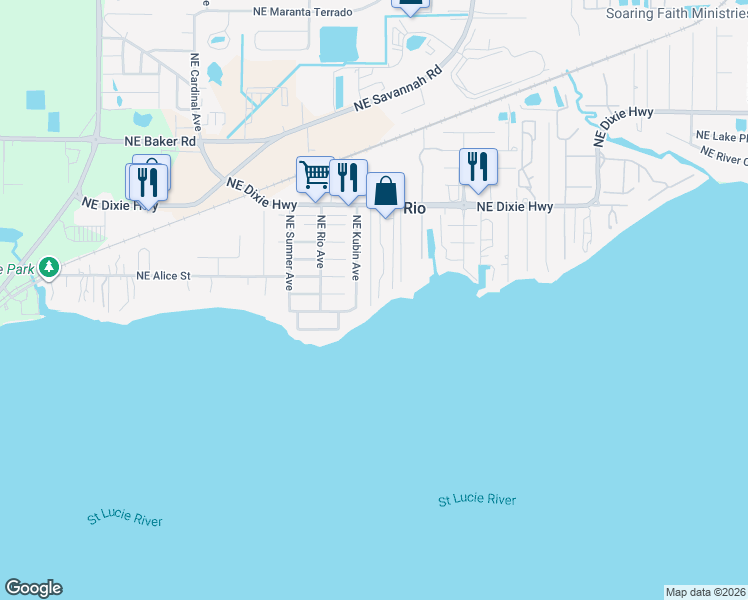 map of restaurants, bars, coffee shops, grocery stores, and more near 935 Northeast Banyan Tree Drive in Jensen Beach